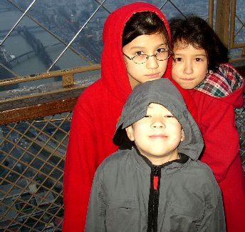 Cold children atop the Eifel Tower