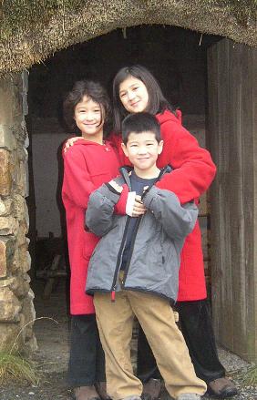 Children outside hut